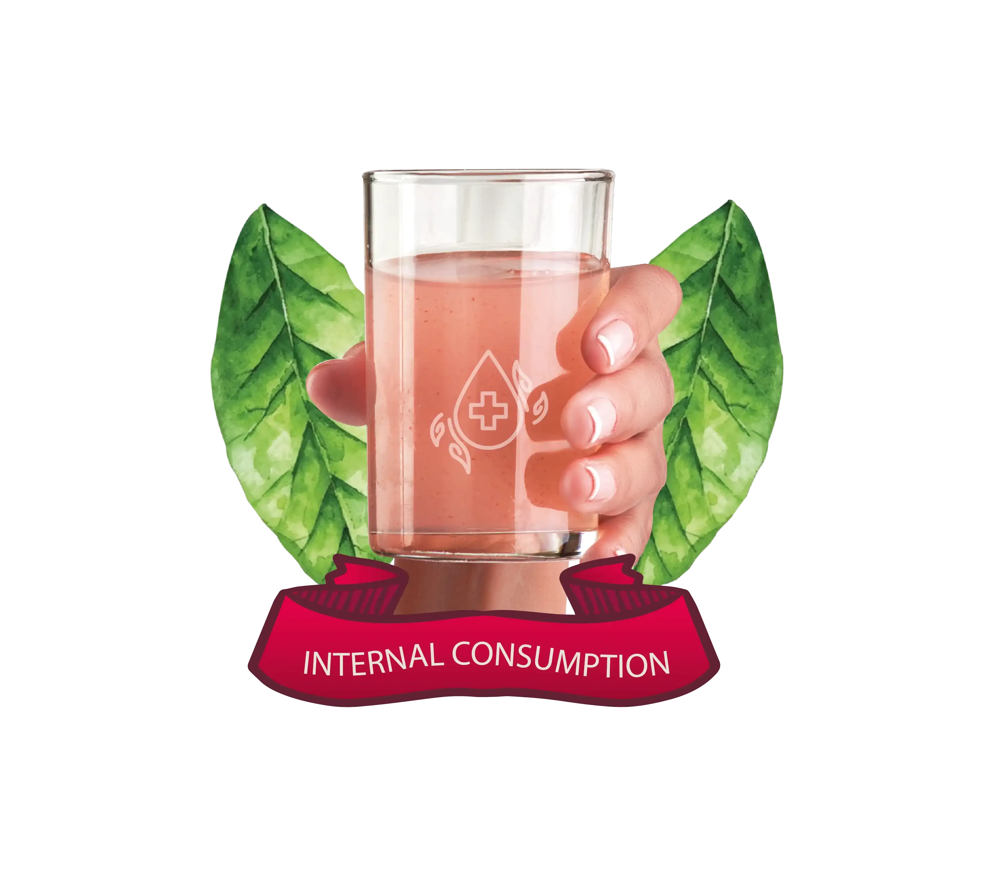 Glass of water with diluted Dragon's Blood resin for internal consumption and digestive support